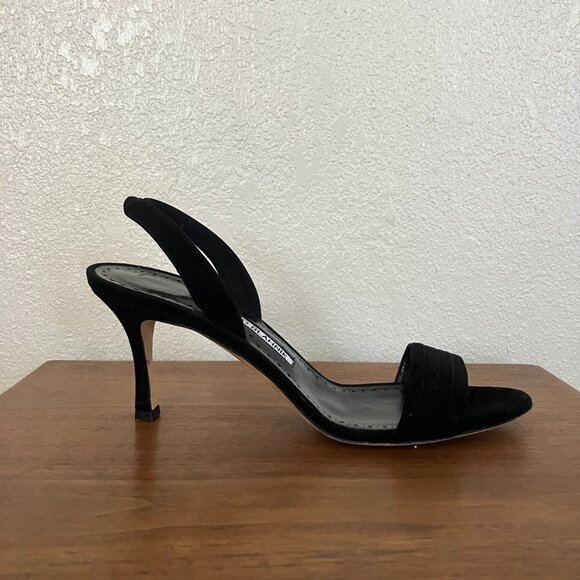 Manolo Blahnik Black, Strappy Heels, Sling Back, Open Toe, EU 39 US 8 - Picture 3 of 7